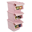 3 Pieces Storage Bins on Wheels Stackable Plastic Boxes with Stay-Open Lid (M)
