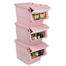 3 Pieces Storage Bins on Wheels Stackable Plastic Boxes with Stay-Open Lid (M) by LJGDeals