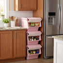 3 Pieces Storage Bins on Wheels Stackable Plastic Boxes with Stay-Open Lid (M) by LJGDeals