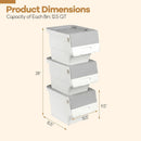 3 Pieces Storage Bins on Wheels Stackable Plastic Boxes with Stay-Open Lid (S) by LJGDeals