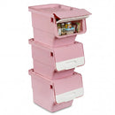 3 Pieces Storage Bins on Wheels Stackable Plastic Boxes with Stay-Open Lid (S) by LJGDeals