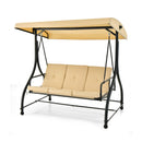 3 Seat Outdoor Porch Swing with Adjustable Canopy-Beige