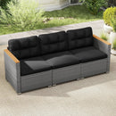3-Seat Patio Couch Sofa PE Rattan Loveseat Furniture Set with Deep Seating and Cushion-Mix Grey by LJGDeals