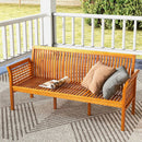 62.5 Inches Patio 3-Seat Wood Bench with Soft Seat Cushions-White by LJGDeals
