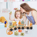 3-Section Toy Wooden Train Set with Stackable Building Blocks by LJGDeals