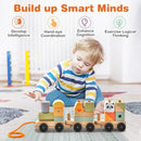 3-Section Toy Wooden Train Set with Stackable Building Blocks by LJGDeals