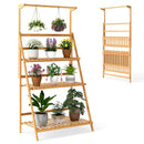 3 Tier Bamboo Hanging Plant Stand with Height Adjustable Hanger Rod-Natural by LJGDeals