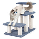 3-Tier Cat Stairs 20 Inch with Scratching Posts and Hanging Toy Ball-Gray