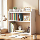 3-Tier Desktop Bookshelf Wooden Countertop Bookcase with Raised Top Guardrails-White by LJGDeals