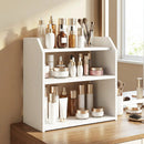 3-Tier Desktop Bookshelf Wooden Countertop Bookcase with Raised Top Guardrails-White by LJGDeals