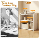 3-Tier Desktop Bookshelf Wooden Countertop Bookcase with Raised Top Guardrails-White by LJGDeals
