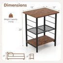 3-Tier End Table Set of 2 Side Table with Storage Shelves Metal Frame-Rustic Brown by LJGDeals