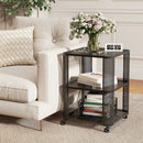 3-Tier End Table with Wheels Rolling Side Table with Open Storage Shelves by LJGDeals