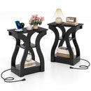 3-Tier End Tables with Charging Station Set of 2 with Open Storage Shelves