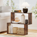 3-Tier Geometric Bookshelf Freestanding Wooden Bookcase with 2 Cubic Compartments-Brown by LJGDeals