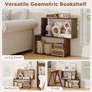 3-Tier Geometric Bookshelf Freestanding Wooden Bookcase with 2 Cubic Compartments-Brown by LJGDeals