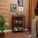 3-Tier Industrial Bar Cart with Detachable Tray for Kitchens-Rustic Brown by LJGDeals