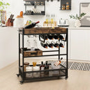 3-Tier Industrial Buffet Serving Cart with Wine Rack by LJGDeals