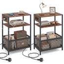 Industrial Side Table with USB-C & AC Outlets, 3-Tier by LJGDeals