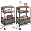 Industrial Side Table with USB-C & AC Outlets, 3-Tier