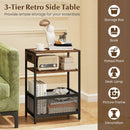 Industrial Side Table with USB-C & AC Outlets, 3-Tier by LJGDeals