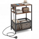 Industrial Side Table with Built-In Charging Station
