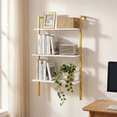 3-Tier Modern Wall Mounted Shelves Wooden Floating Shelving Unit Metal Ladder Bookshelf by LJGDeals
