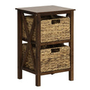 3/4-Tier Nightstand with 2 Seagrass Baskets Narrow X-Design-3 by LJGDeals