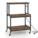 3-Tier Rolling Microwave Cart with Power Outlet and Hooks by LJGDeals
