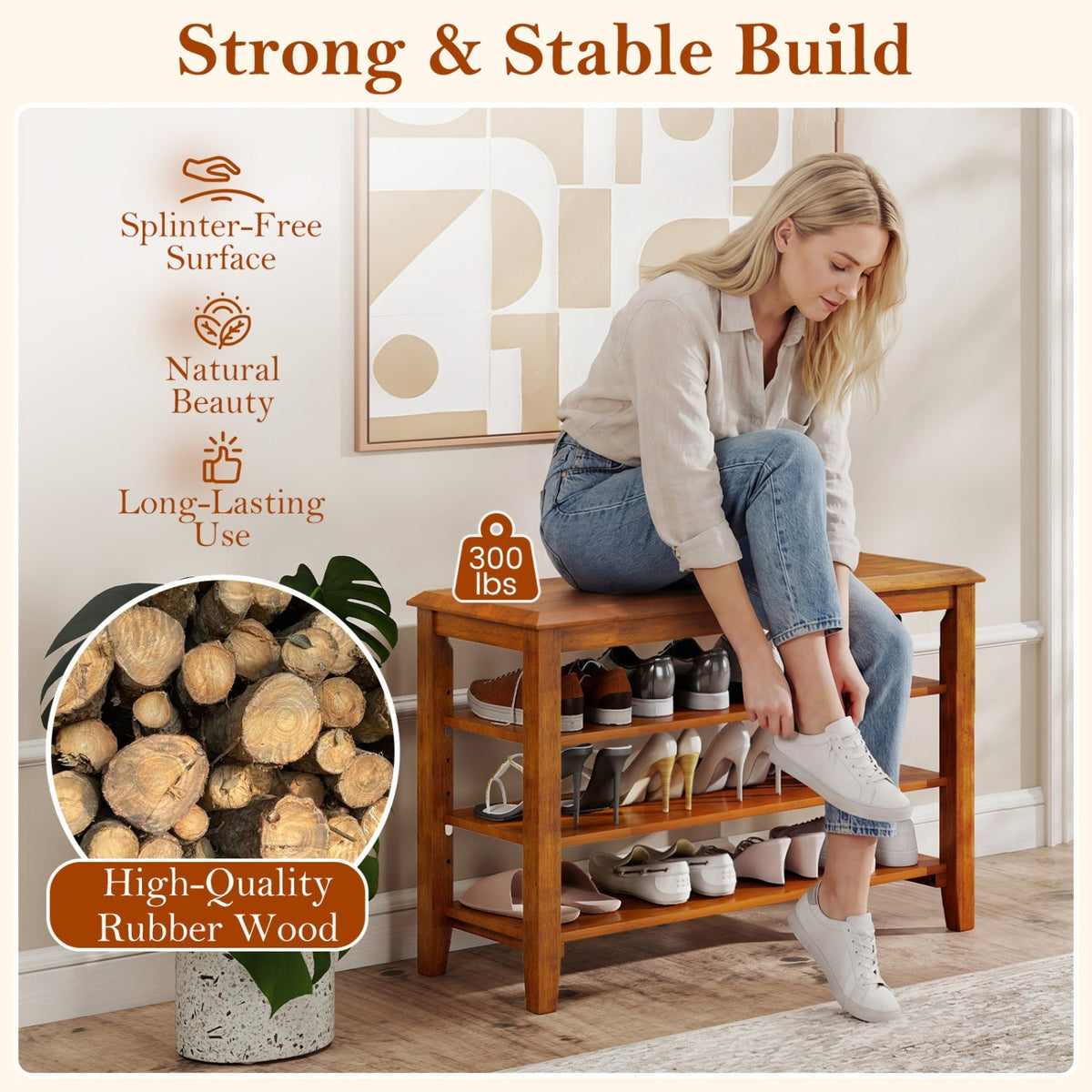 3-Tier Shoe Rack Bench with Adjustable Shelves for Entryway and Living Room, photo 7 of 8