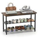 3-Tier Shoe Rack Shoe Bench with Metal Slat Shelves and Long Wooden Seat-Rustic Brown by LJGDeals