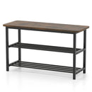3-Tier Shoe Rack Shoe Bench with Metal Slat Shelves and Long Wooden Seat-Rustic Brown by LJGDeals