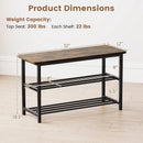 3-Tier Shoe Rack Shoe Bench with Metal Slat Shelves and Long Wooden Seat-Rustic Brown by LJGDeals