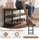 3-Tier Shoe Rack Shoe Bench with Metal Slat Shelves and Long Wooden Seat-Rustic Brown by LJGDeals