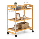 3-Tier Storage Rolling Cart Bamboo Utility Cart with 4 Universal Wheels by LJGDeals