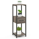 3 Tier Tall Metal Plant Stand with Drawer for Balcony Office-Gray by LJGDeals