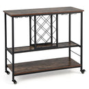 3-Tier Wine Bar Cabinet wit 8 Bottles Rack and 12 Glasses Hanger-Rustic Brown by LJGDeals