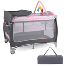 3-in-1 Portable Baby Playard with Zippered Door and Toy Bar-Pink