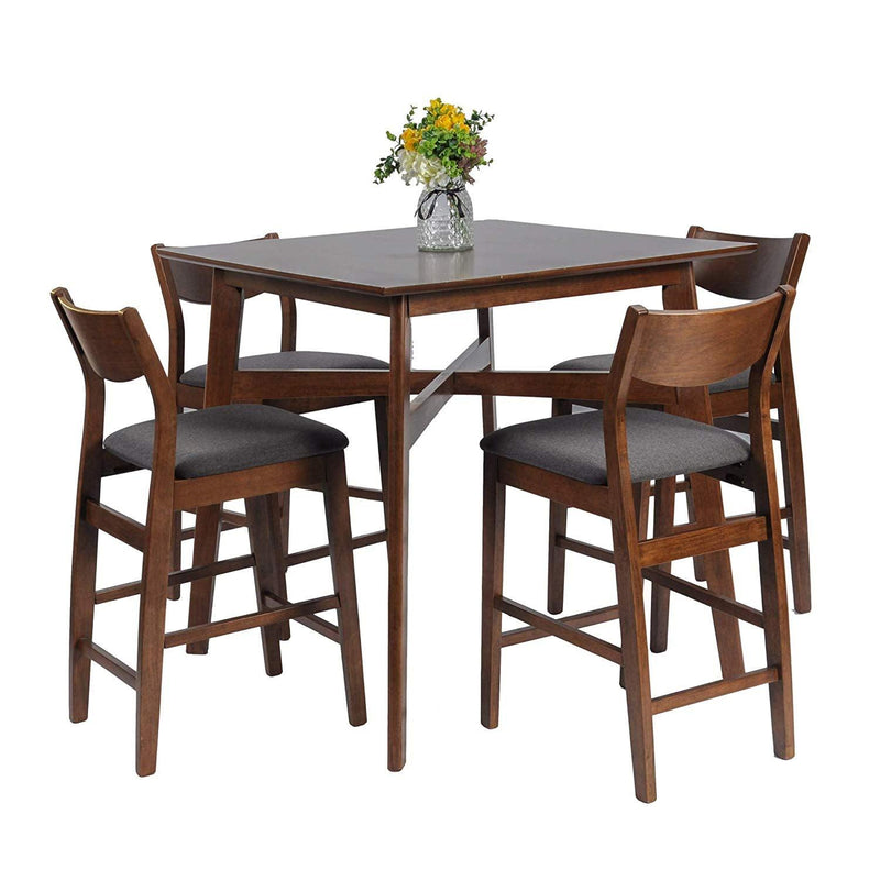 Modern Mid Century Style 5-Piece Counter Height Table Set with Pub Bar Stools