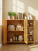 Bamboo 4 Tier Floor Cabinet with Doors, Freestanding Storage by 2Dropme