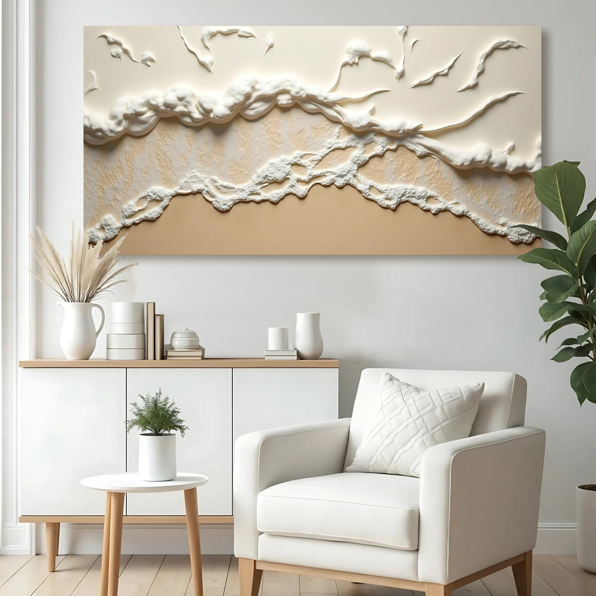Beige Abstract Ocean Waves Wall Art, photo 2 of 10