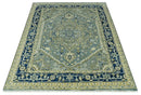Antique look Gray, Olive and Blue 8x10 Traditional Heriz Hand Knotted wool Rug by The Rug Decor