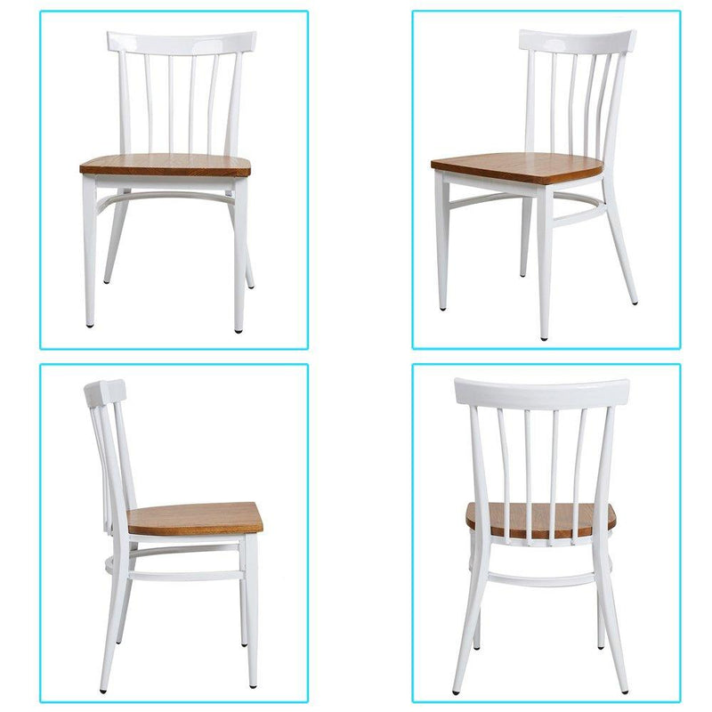 School House Back Metal Restaurant Chair -Solid Wood Seat and Metal Legs, Set of 2