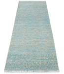 Hand Knotted Persian Traditional Vintage Area Rug 2.6x8 Camel and Blue Wool Silk