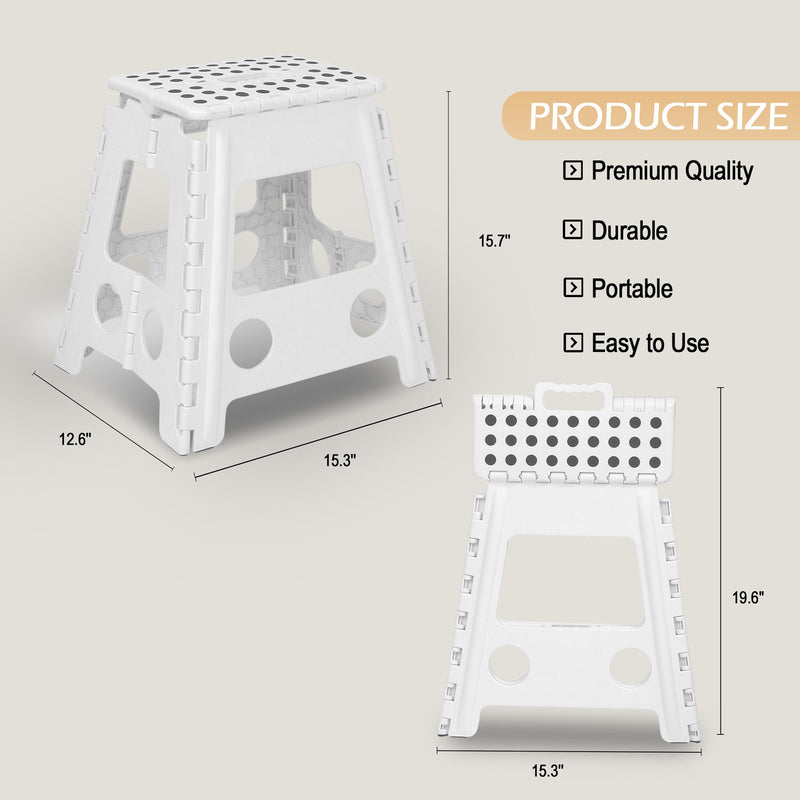 2 Pack Folding Step Stool with Portable Carrying Handle Safe Enough, White