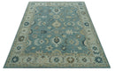 Custom Made Aqua, Ivory and Beige Hand Tufted Oriental Oushak wool area rug