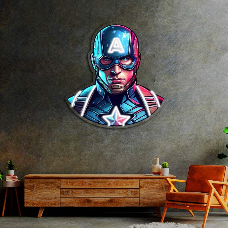 UV Printed Captain America Neon Sign,Neon Wall Art,Neon Light Sign, Custom Neon Sign,UV Print Neon Sign,Acrylic Neon