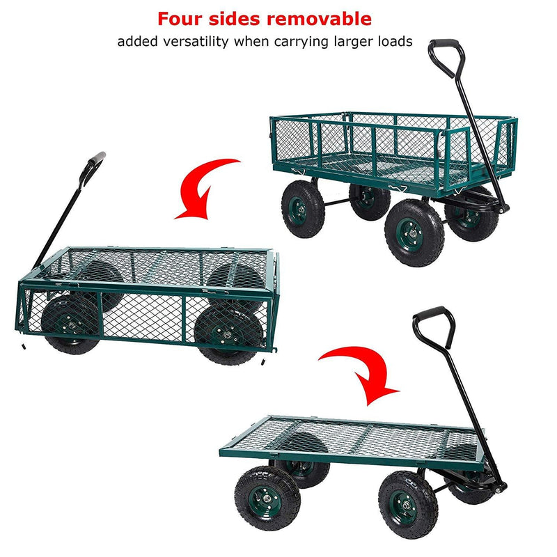 Utility  Garden Cart Heavy Duty Wagon w/ Pneumatic Tires Removable Sides