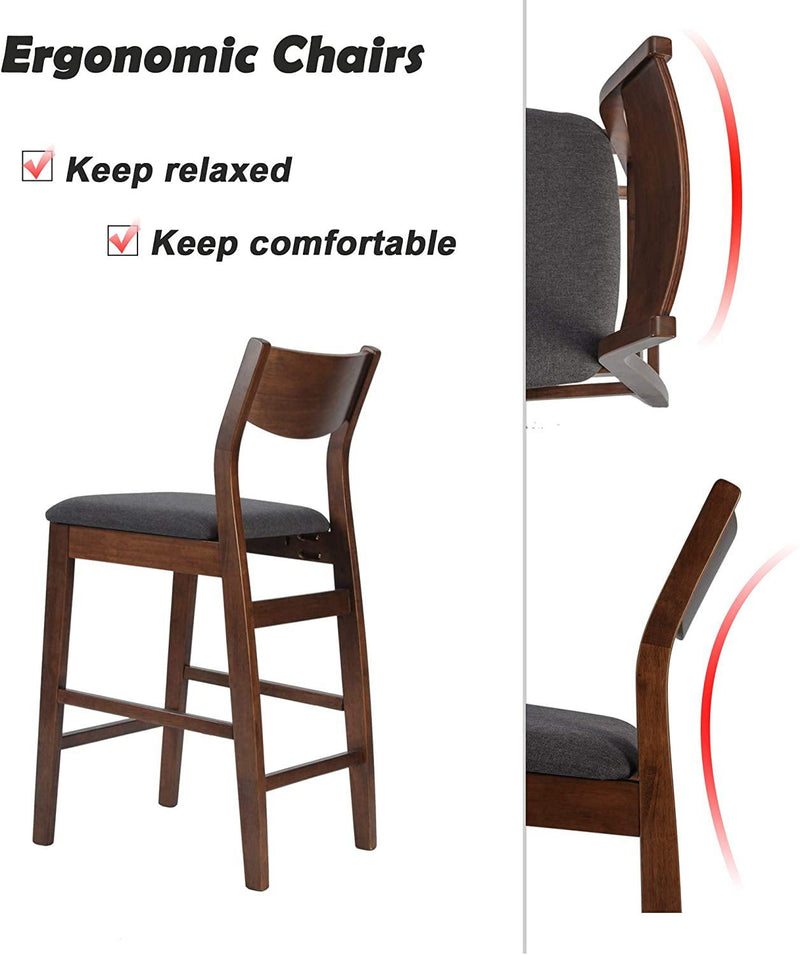 24" Counter Height Chairs Set of 2 Upholstered Dining Chair Bar Stools, Solid Wood Leg, Soft Cushion, Pub Height, Ergonomics Back