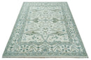 Custom Made Hand Knotted Oriental Oushak Ivory and Teal Wool Area Rug